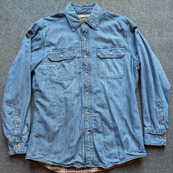 Eddie Bauer Flannel Lined Denim Overshirt - Picture 1 of 8